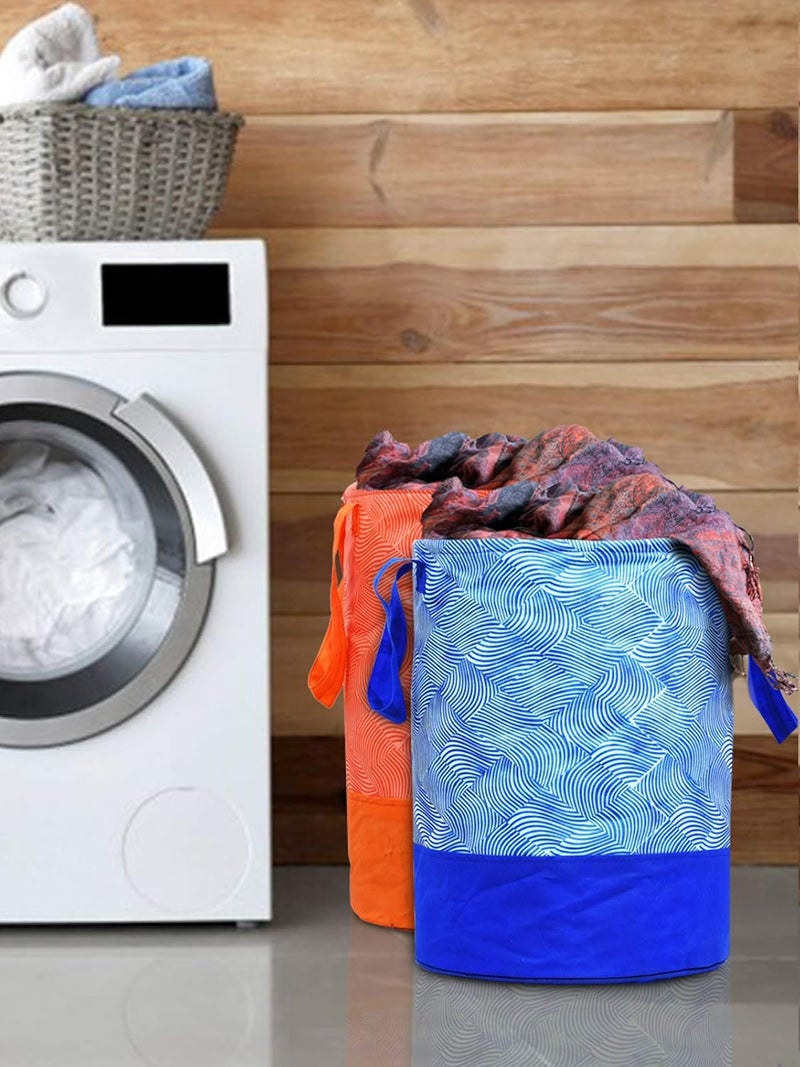 Kuber Industries Printed 2 Pieces Waterproof Canvas Laundry Bag Toy Storage Laundry Basket Organizer 45 L Blue Orange KUBMART2751 - Image 1