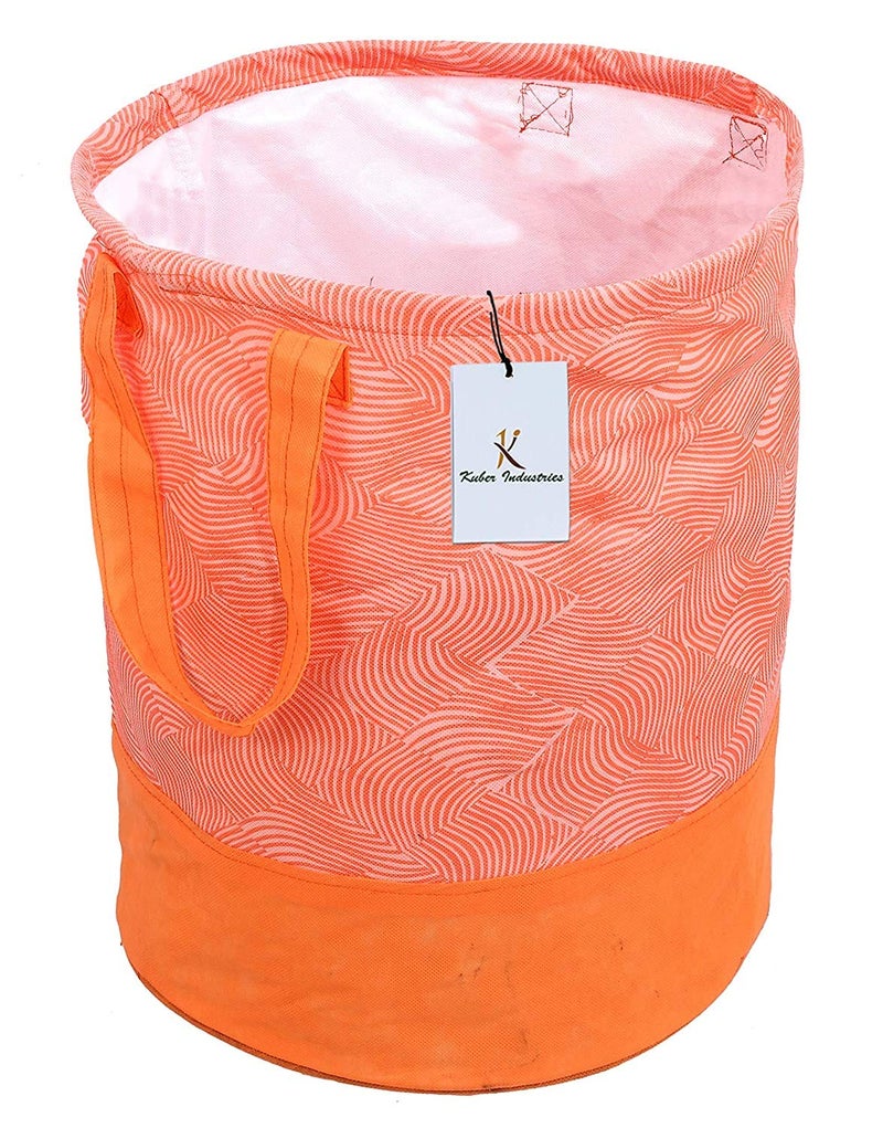 Kuber Industries Printed 2 Pieces Waterproof Canvas Laundry Bag Toy Storage Laundry Basket Organizer 45 L Blue Orange KUBMART2751 - Image 5