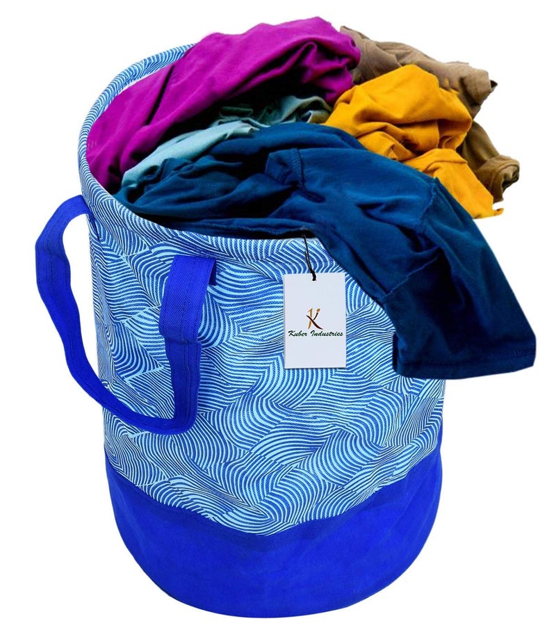 Kuber Industries Printed 2 Pieces Waterproof Canvas Laundry Bag Toy Storage Laundry Basket Organizer 45 L Blue Orange KUBMART2751 - Image 3