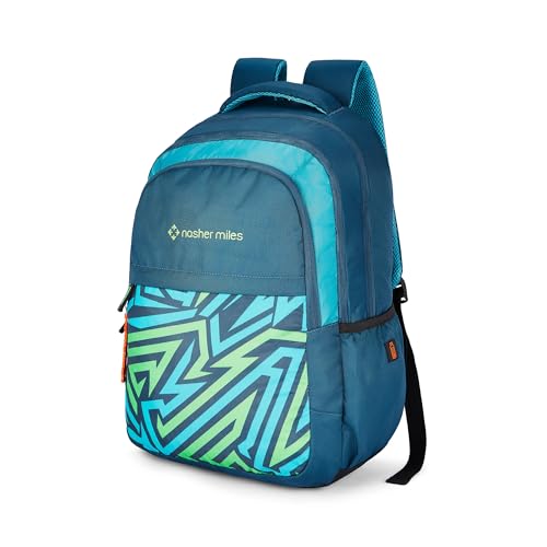 Nasher Miles Physics 4 Compartment Laptop Backpack 31 Liters Polyester with Raincover| Front Organiser Ideal for College, School Bags for Boys & Girls (Dark Green) - Image 1