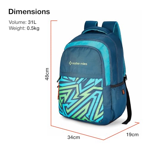 Nasher Miles Physics 4 Compartment Laptop Backpack 31 Liters Polyester with Raincover| Front Organiser Ideal for College, School Bags for Boys & Girls (Dark Green) - Image 5