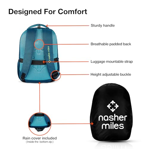 Nasher Miles Physics 4 Compartment Laptop Backpack 31 Liters Polyester with Raincover| Front Organiser Ideal for College, School Bags for Boys & Girls (Dark Green) - Image 4
