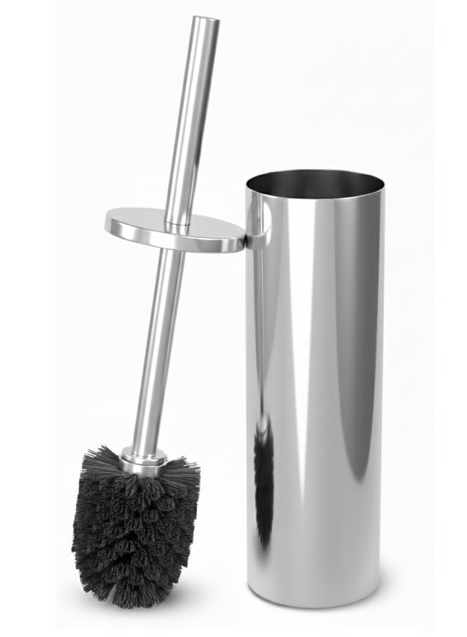 طقم فرشاة وحامل للمرحاض – فرشاة مقاومة للخدش لحوض المرحاض بشعيرات ناعمة، رأس قابل للاستبدال، حماية من تناثر الماء، وتصميم صغير الحجم لتنظيف فعال – فضي - Image 1