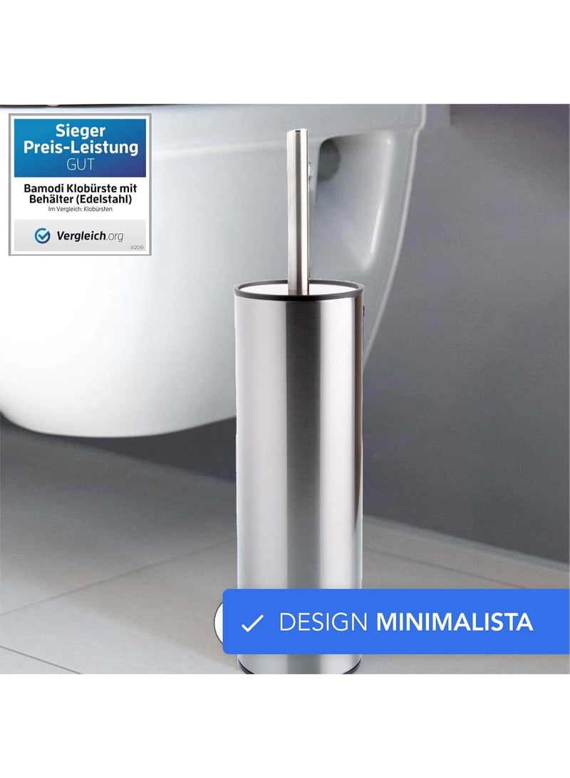 طقم فرشاة وحامل للمرحاض – فرشاة مقاومة للخدش لحوض المرحاض بشعيرات ناعمة، رأس قابل للاستبدال، حماية من تناثر الماء، وتصميم صغير الحجم لتنظيف فعال – فضي - Image 2