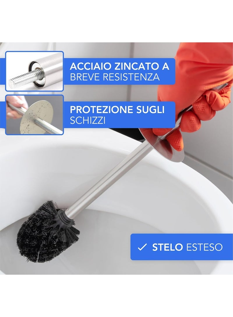 طقم فرشاة وحامل للمرحاض – فرشاة مقاومة للخدش لحوض المرحاض بشعيرات ناعمة، رأس قابل للاستبدال، حماية من تناثر الماء، وتصميم صغير الحجم لتنظيف فعال – فضي - Image 4