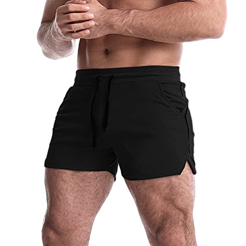 EVERWORTH Men's 5 Inch Inseam Workout Shorts Athletic Gym Shorts Bodybuilding Short Shorts Casual Running Shorts Black US M - Image 1