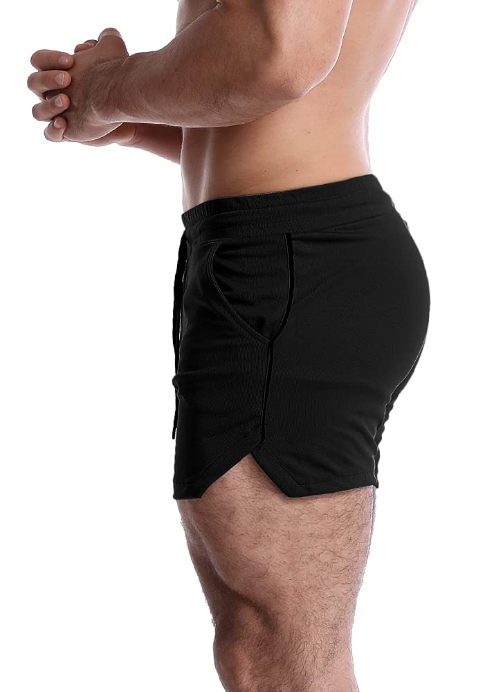 EVERWORTH Men's 5 Inch Inseam Workout Shorts Athletic Gym Shorts Bodybuilding Short Shorts Casual Running Shorts Black US M - Image 2