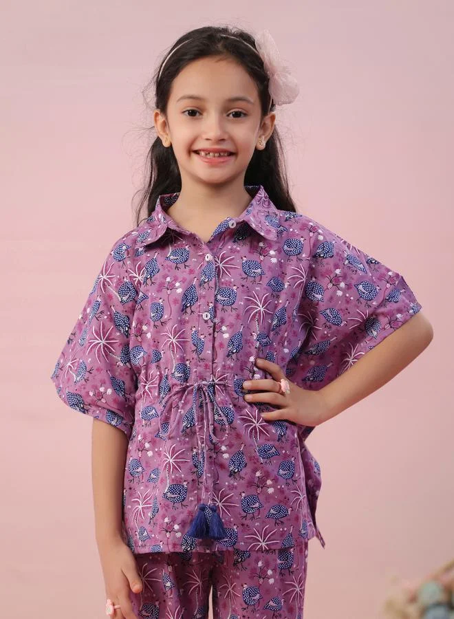 sanskrutihomes sanskrutihomes All Over Print Collared Kaftan and Pyjama Set
