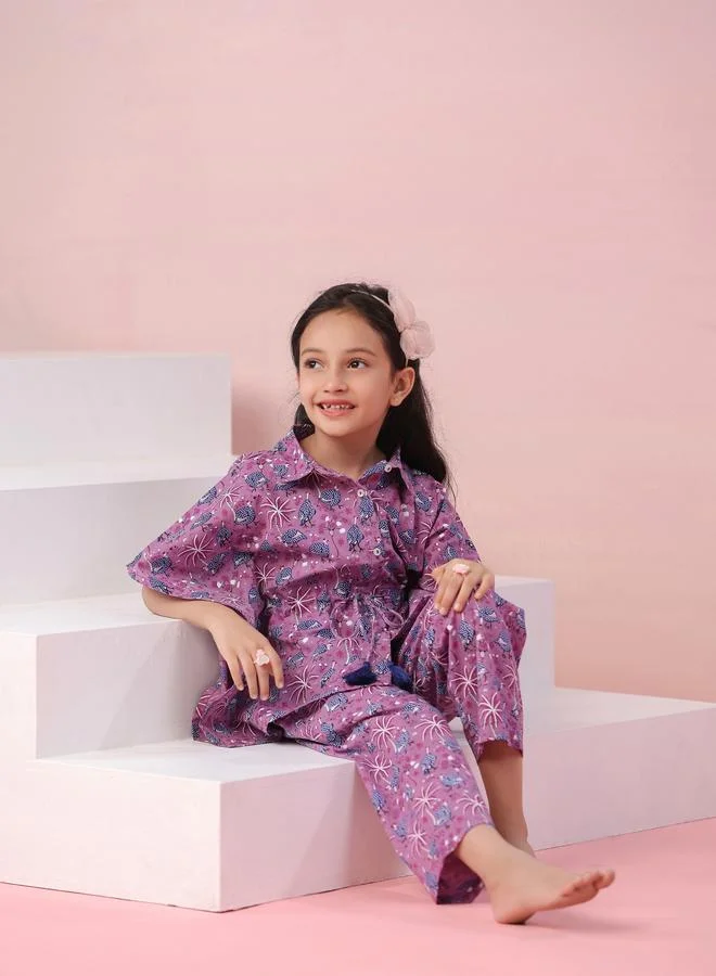 sanskrutihomes sanskrutihomes All Over Print Collared Kaftan and Pyjama Set