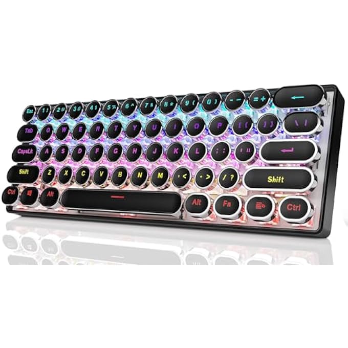 EWEADN G61 TYPEWRITER KEYBOARD WIRELESS MECHANICAL KEYBOARDS, 60% MINI TYPEWRITER KEYBOARDS WITH RAINBOW BACKLIT, ANTI-GHOSTING, RED SWITCH BLUETOOTH/2.4GHZ/USB-C CUTE AESTHETIC KEYBOARD-BLACK - Image 1