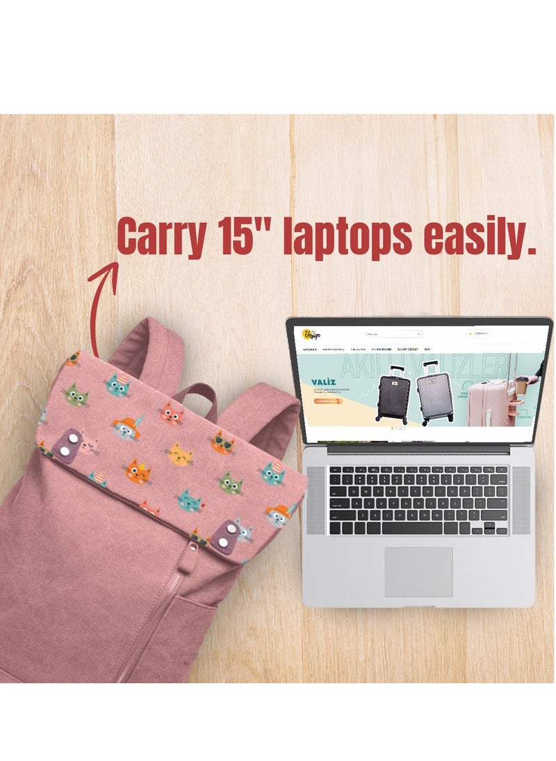 Biggdesign Cats Patterned Laptop Backpack, Anti-Theft Waterproof Work Bag with Laptop Compartment, Travel Backpack, School Computer Backpack, Compatible with 15-inch Laptop and Notebook  - Image 3