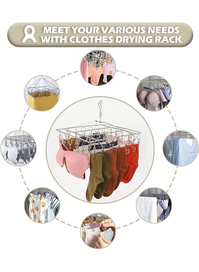 Hihonor Sock Drying Rack,Stainless Steel Swivel Windproof Rack,Folding Underwear Drying Rack for Drying Socks/Towels/Diapers/Hats(With 40 Clips) - Image 2