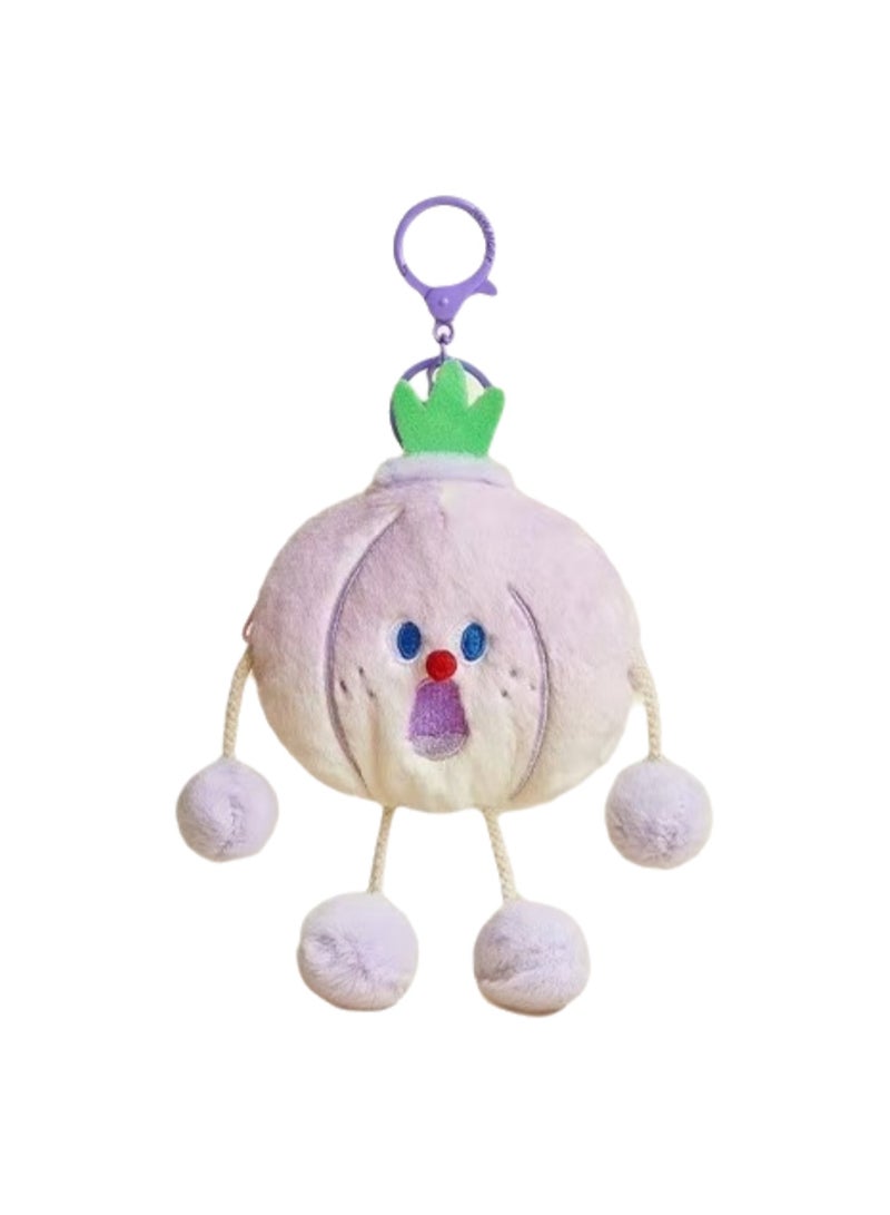 Cute Plush Vegetable Series Doll Pendant, Creative School Bag Key Pendant Cartoon Doll (Garlic Coin Purse) - Image 1