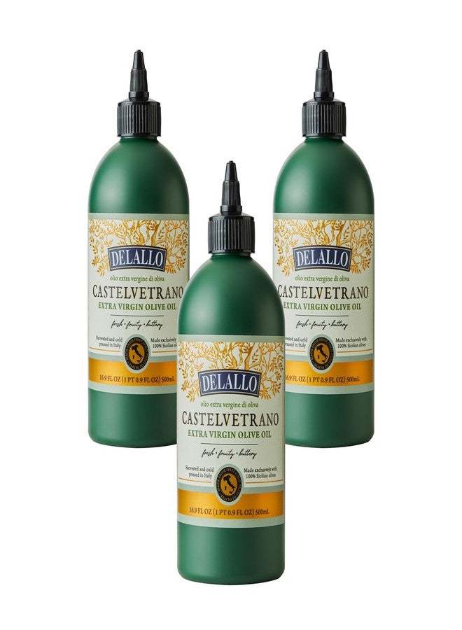 DeLallo, Castelvetrano Extra Virgin Olive Oil, 16.9 Ounce Squeeze Bottle, (3 Pack), Made in Italy, Made with 100% Sicilian Olives, For Cooking and Drizzling, All Natural, Non-GMO - Image 1