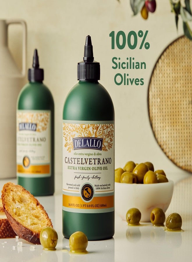 DeLallo, Castelvetrano Extra Virgin Olive Oil, 16.9 Ounce Squeeze Bottle, (3 Pack), Made in Italy, Made with 100% Sicilian Olives, For Cooking and Drizzling, All Natural, Non-GMO - Image 2