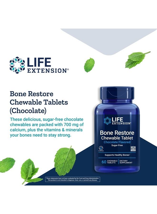 Life Extension Bone Restore Chewable Tablets - Sugar-Free Chocolate Flavor Calcium Supplement with Vitamin D3, Plus Magnesium, Zinc & Boron For Bone Health & Strength - Gluten-Free, Non-GMO - 60 Count - Image 4