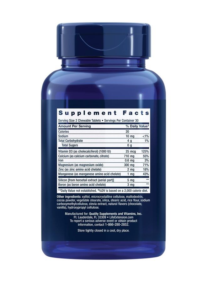 Life Extension Bone Restore Chewable Tablets - Sugar-Free Chocolate Flavor Calcium Supplement with Vitamin D3, Plus Magnesium, Zinc & Boron For Bone Health & Strength - Gluten-Free, Non-GMO - 60 Count - Image 2