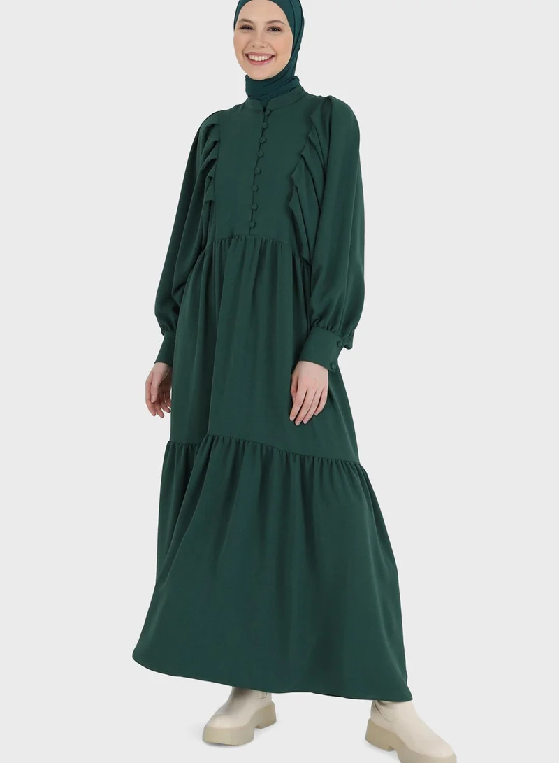 Refka by modanisa Balloon Sleeve Button Detail Dress