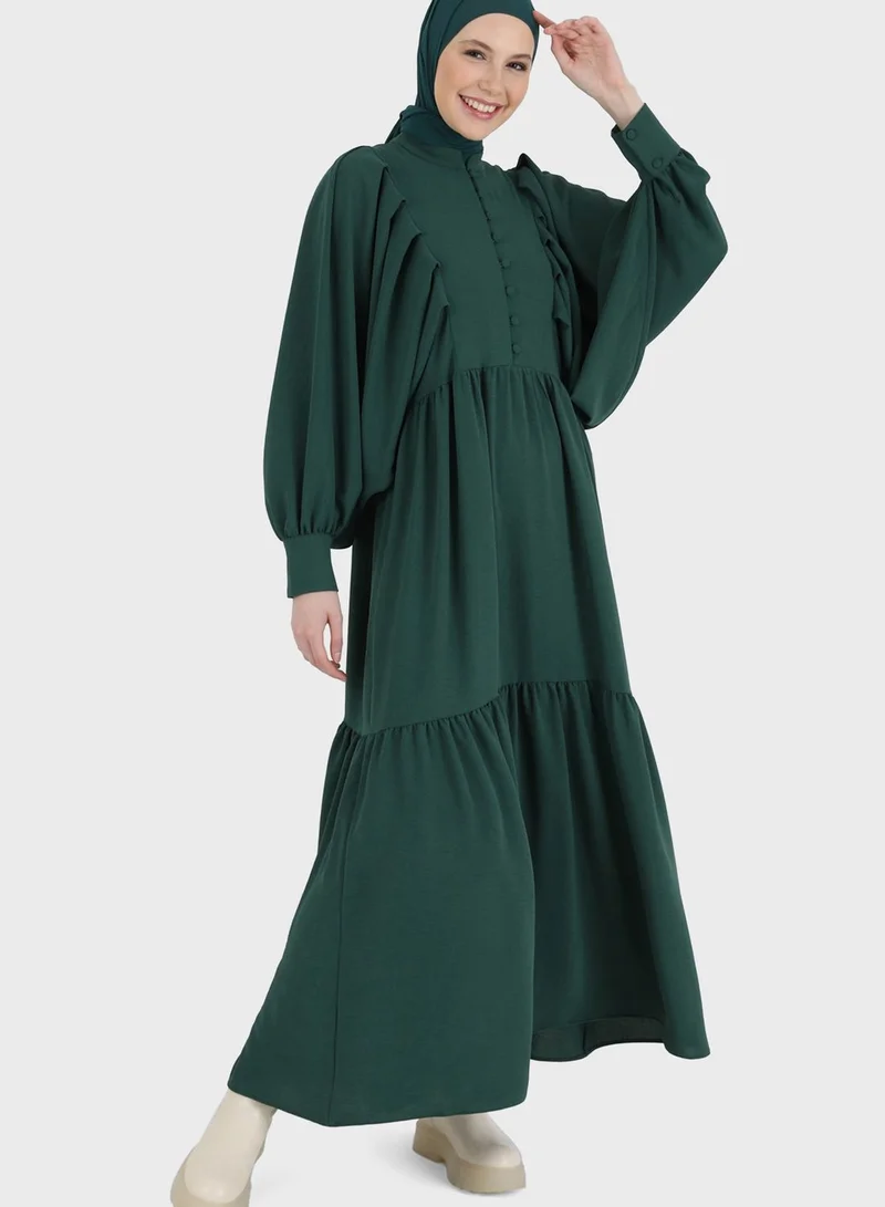 Refka by modanisa Balloon Sleeve Button Detail Dress
