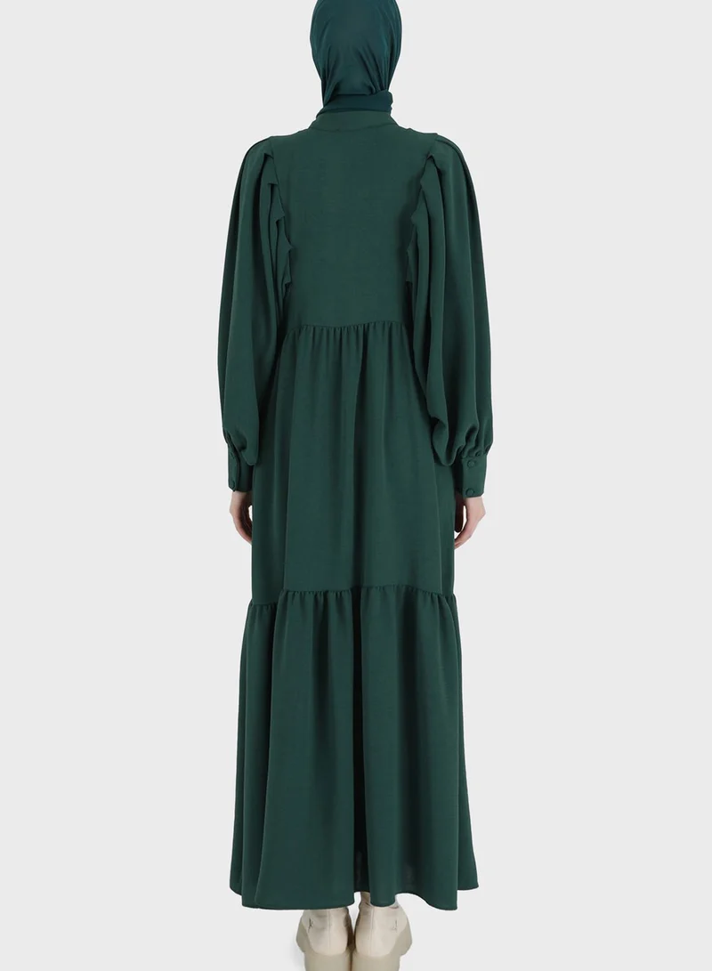 Refka by modanisa Balloon Sleeve Button Detail Dress