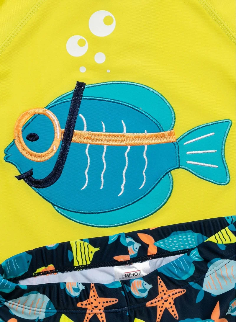 MINOTI Kids Boys' Two-Piece Swim Set with Short Sleeves and Print