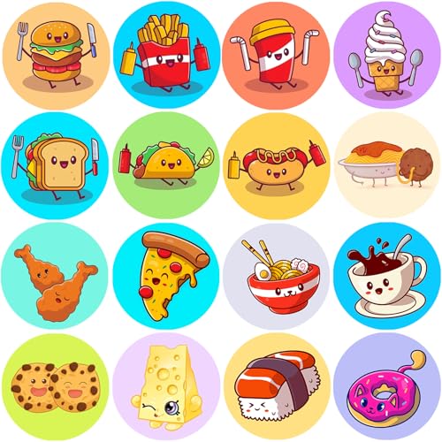 Hohamn 600 Pcs Food Stickers Roll for Kids 15 Inch 16 Styles Food Snack Stickers for Kids Boys Girls Birthday Party School Reward Giveaways - Image 1