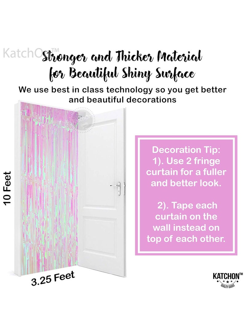KATCHON White and Pink Foil Fringe Curtain Backdrop Pack of 2 - Image 3