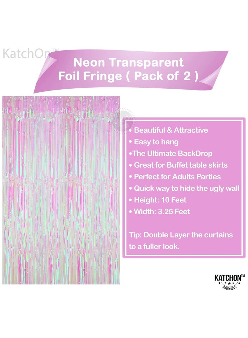 KATCHON White and Pink Foil Fringe Curtain Backdrop Pack of 2 - Image 2