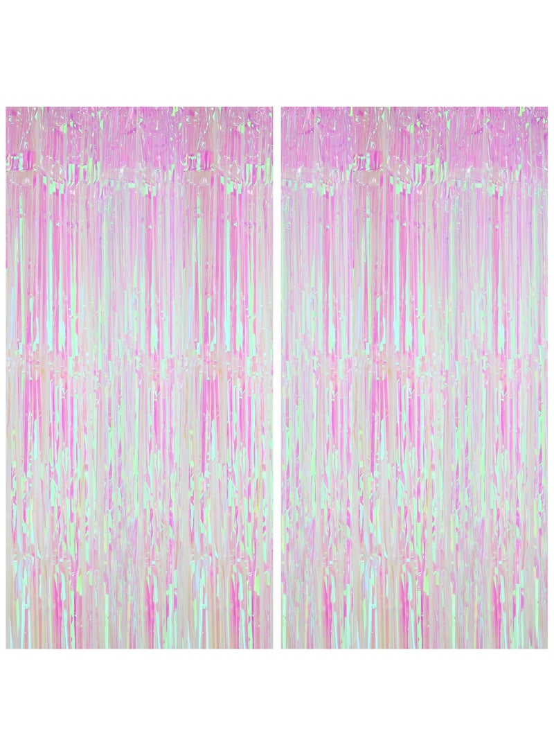 KATCHON White and Pink Foil Fringe Curtain Backdrop Pack of 2 - Image 1