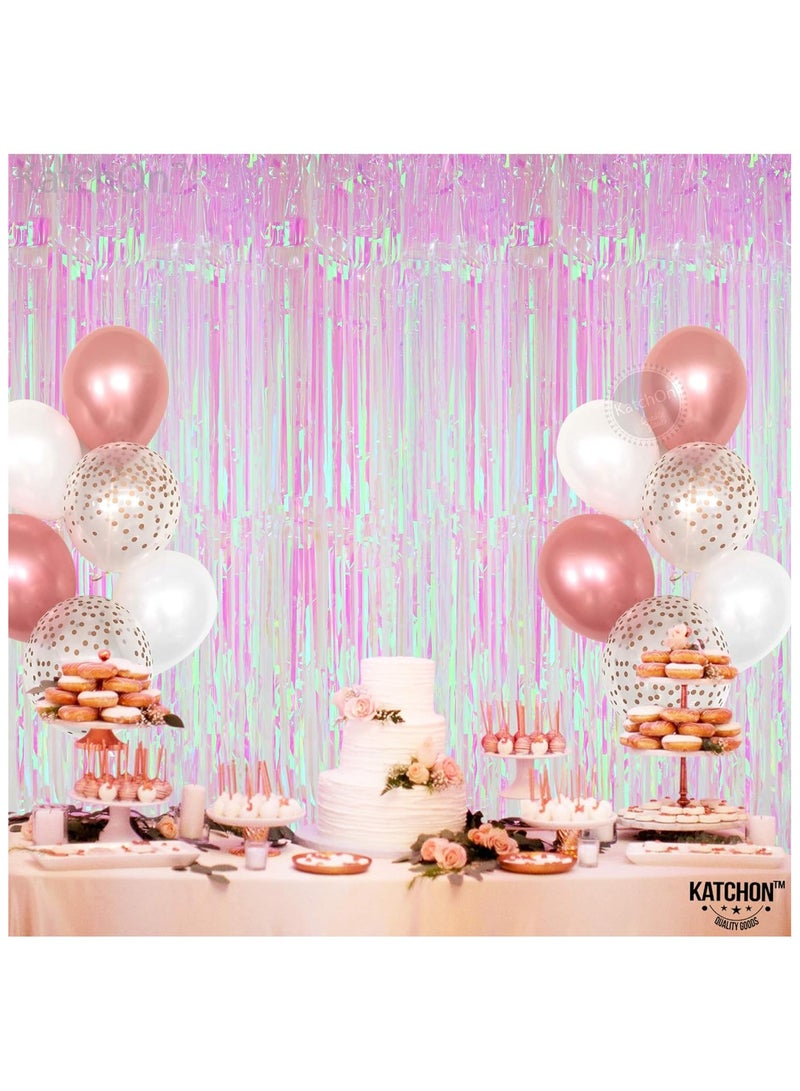KATCHON White and Pink Foil Fringe Curtain Backdrop Pack of 2 - Image 4