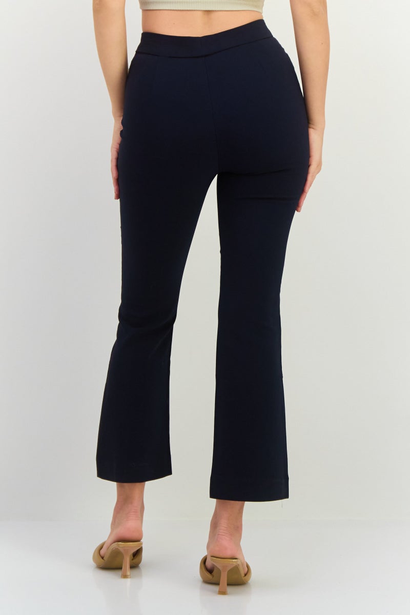 MANGO Women Regular Fit Wide Leg Solid Flare Pants, Navy - Image 3
