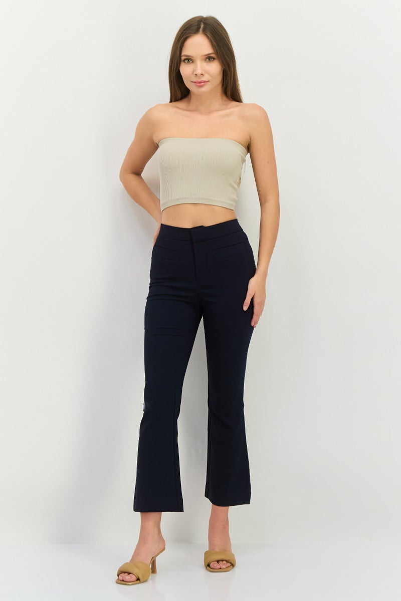MANGO Women Regular Fit Wide Leg Solid Flare Pants, Navy - Image 4