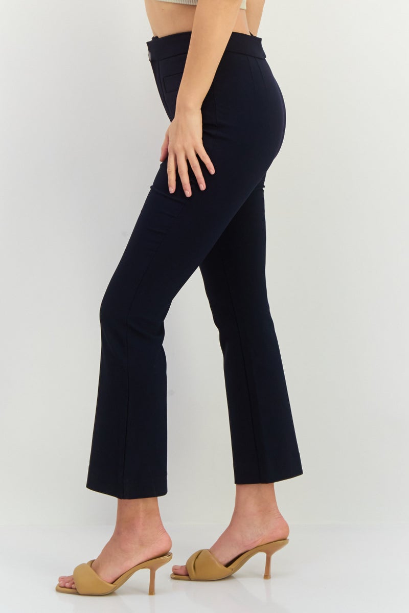 MANGO Women Regular Fit Wide Leg Solid Flare Pants, Navy - Image 2