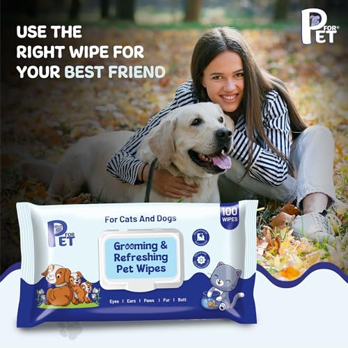 P for PET Grooming Wet Wipes 100 Count (Pack of 1) for Dogs, Cats & All Pets | Purified Water, Glycerin |Anti-Bacterial|Cleansing, Deodorising Wipes - Image 2