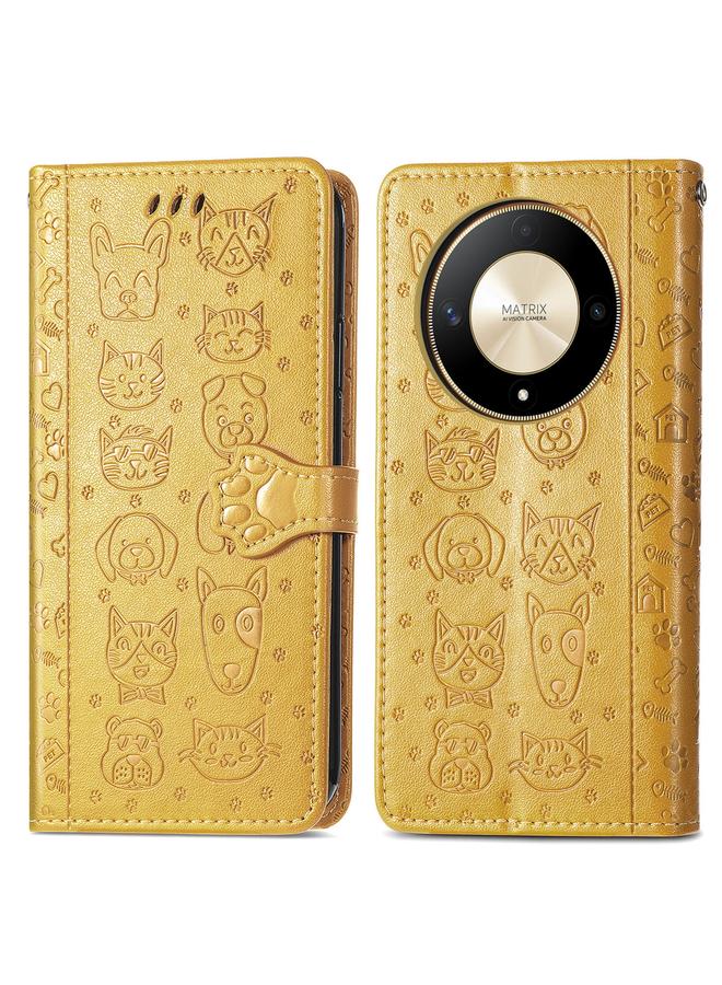 اس-توب جراب هاتف Honor X9b من الجلد المنقوش بنقشة قطة وكلب - Image 2