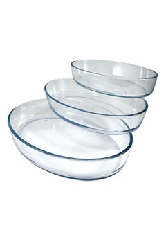 Homemaker 3 Pieces Oval Glass Baking Dish Set 4 Lt + 3.2 Lt + 2.4 Lt Capacity - Clear  - Image 2