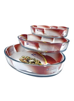 Homemaker 3 Pieces Oval Glass Baking Dish Set 4 Lt + 3.2 Lt + 2.4 Lt Capacity - Clear  - Image 5