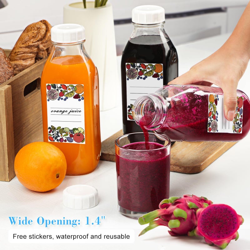 Syntic Square Liter Glass Milk Bottles with Airtight Lid - 100% Leak-Proof Heavy Duty Screw Cap, 32 Oz Glass Juice Bottles w Scale Mark, Reusable Jugs Pitcher for Homemade Juice(Extra 1 Lid and Pen) - Image 5