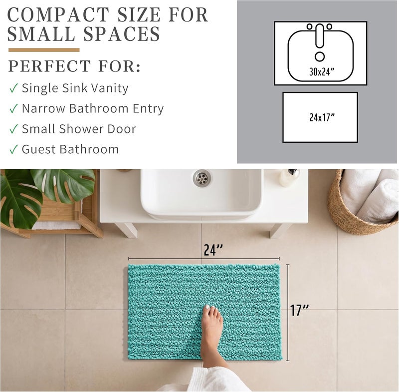Yimobra Bathroom Rug Mat 24 x 17, Extra Soft Non Slip Absorbent Water Bath Rug, Quick Dry Machine Washable Chenille Shaggy Shower Mat, Bath Mat for Bathroom Floor, Home Decor Accessories, Lake Blue - Image 2