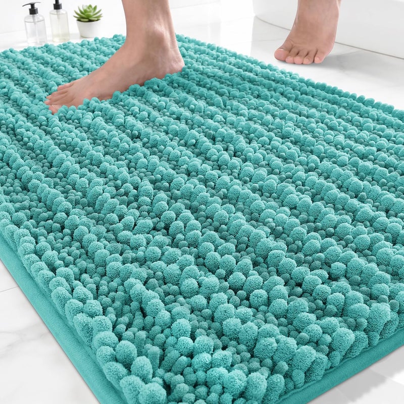 Yimobra Bathroom Rug Mat 24 x 17, Extra Soft Non Slip Absorbent Water Bath Rug, Quick Dry Machine Washable Chenille Shaggy Shower Mat, Bath Mat for Bathroom Floor, Home Decor Accessories, Lake Blue - Image 1