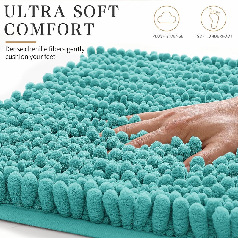 Yimobra Bathroom Rug Mat 24 x 17, Extra Soft Non Slip Absorbent Water Bath Rug, Quick Dry Machine Washable Chenille Shaggy Shower Mat, Bath Mat for Bathroom Floor, Home Decor Accessories, Lake Blue - Image 3