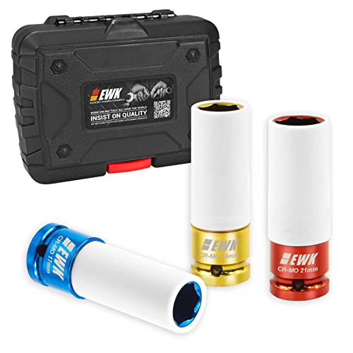 EWK 3 Pcs 1/2-inch Drive Non Marring Lug Nut Socket Set, 17mm 19mm 21mm Lug Nut Socket - Image 1