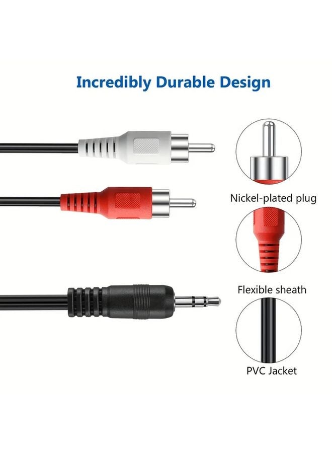 3.5 مم ذكر إلى 2 كابل صوت ستيريو Y RCA 6.0 قدم كابل مقسم AUX RCA - Image 5