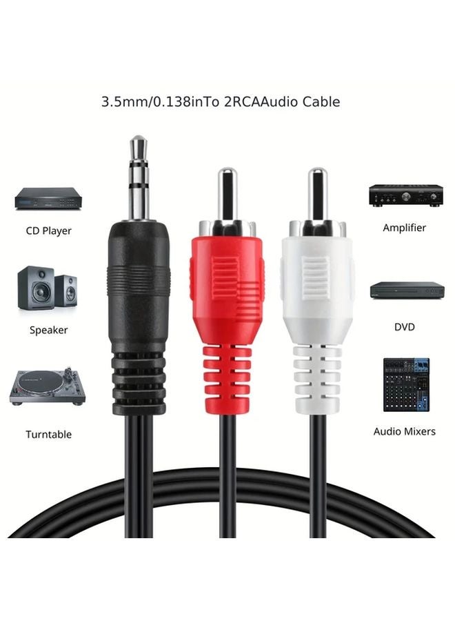 3.5 مم ذكر إلى 2 كابل صوت ستيريو Y RCA 6.0 قدم كابل مقسم AUX RCA - Image 1