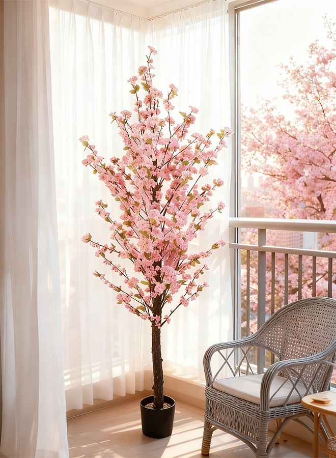 شاربدو شجرة اصطناعية - 180 سم الخوخ ، نبات طويل في وعاء مع قاعدة مستقرة ، ديكور المنزل لزاوية غرفة المعيشة ، مكتب حديث وحدث - Image 1
