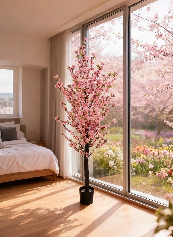 شاربدو شجرة اصطناعية - 180 سم الخوخ ، نبات طويل في وعاء مع قاعدة مستقرة ، ديكور المنزل لزاوية غرفة المعيشة ، مكتب حديث وحدث - Image 2