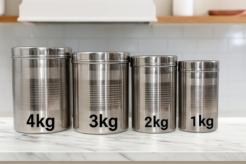 Duodeno "Stainless Steel Storage Containers Set of 4 (1kg, 2kg, 3kg, 4kg) | Airtight Multipurpose Kitchen Canisters for Tea, Sugar, Coffee & Dry Food Steel Storage Round Dabba (Silver) - Image 5
