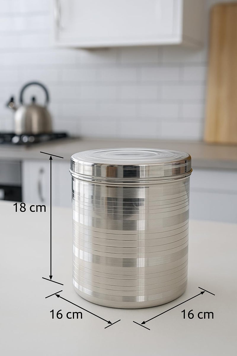 Duodeno "Stainless Steel Storage Containers Set of 4 (1kg, 2kg, 3kg, 4kg) | Airtight Multipurpose Kitchen Canisters for Tea, Sugar, Coffee & Dry Food Steel Storage Round Dabba (Silver) - Image 4