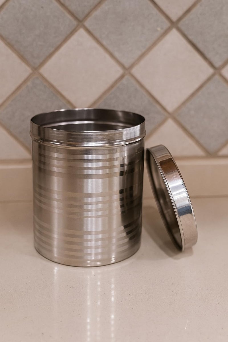 Duodeno "Stainless Steel Storage Containers Set of 4 (1kg, 2kg, 3kg, 4kg) | Airtight Multipurpose Kitchen Canisters for Tea, Sugar, Coffee & Dry Food Steel Storage Round Dabba (Silver) - Image 3