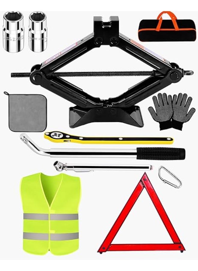 1.5-Ton Scissor Jack Set (QJD1.5T-Set) – Essential Car Emergency Tool Kit with Telescoping Lug Nut Removal Tool & Ratchet Wrench - Image 1
